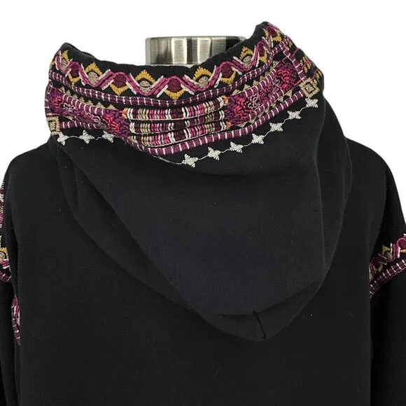 Johnny Was Valmere Pull On Hoodie Sweatshirt Black Embroidered Size Large L - Picture 7 of 10